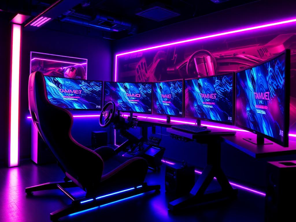 Sim racing rig with force-feedback wheel